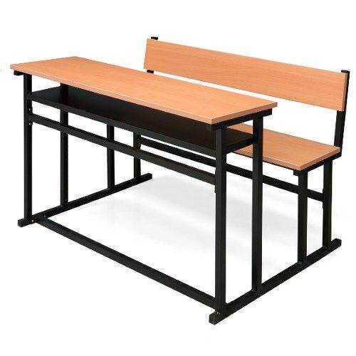 Compact Brown Wooden Desk Bench For School And College 2 Seater Rectangular Shape Manufacturers in Zira